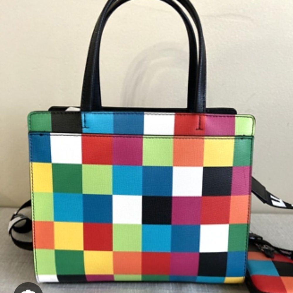 Karl Lagerfeld Colorful Checkered Tote with Black Handles